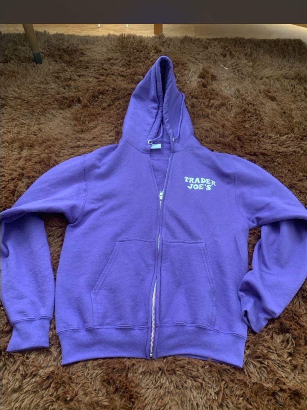 Purple Trader Joe's Adult zip up hoodie
Size S